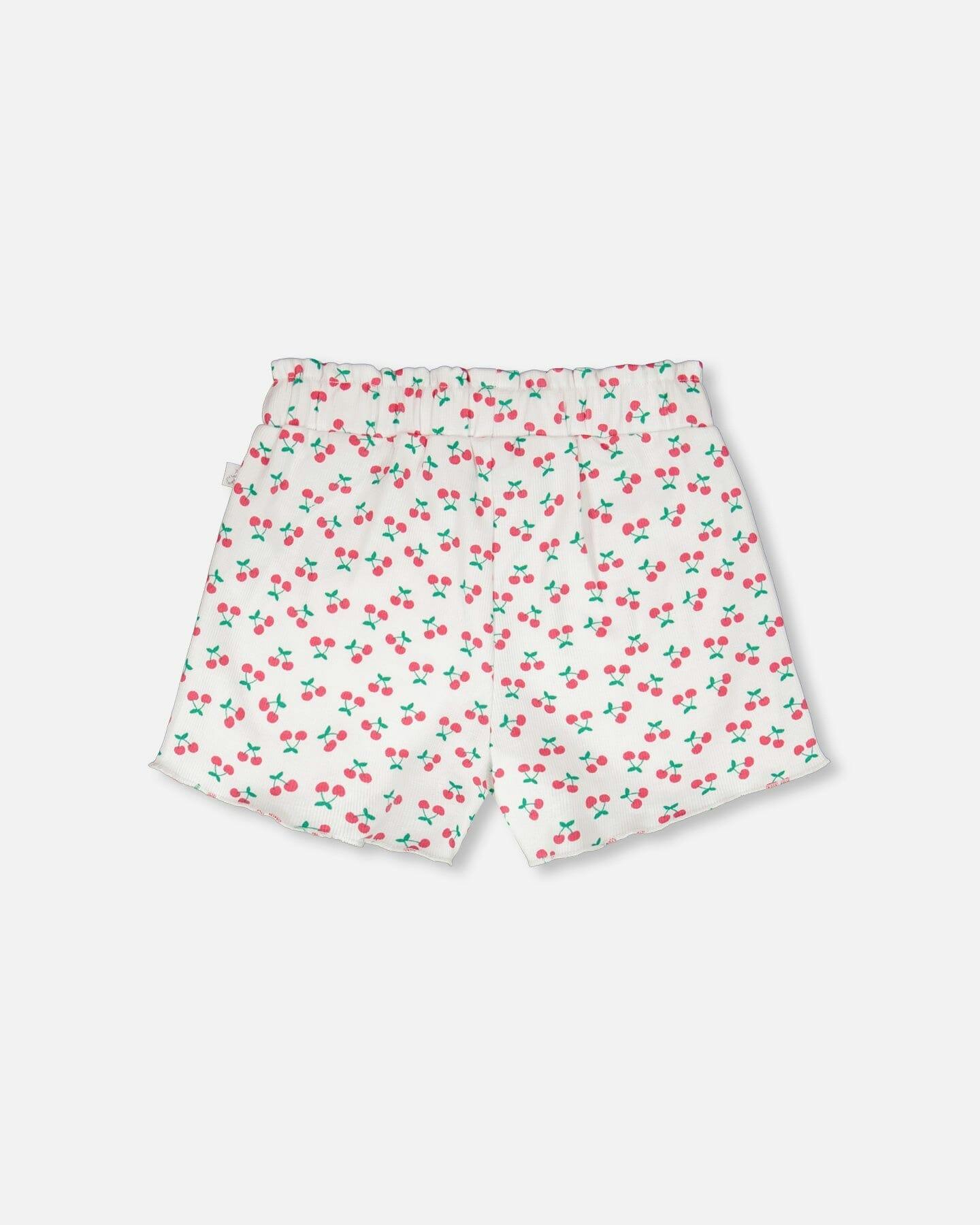 Rib Shorts White Printed Cherries