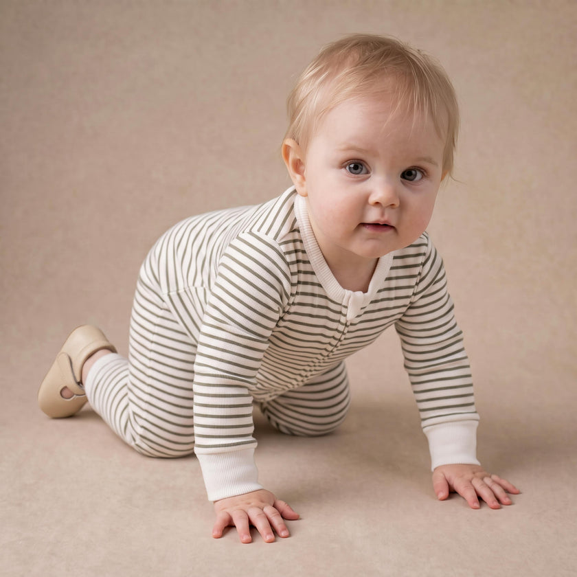Organic 2-Way Zip Romper - Olive Stripes