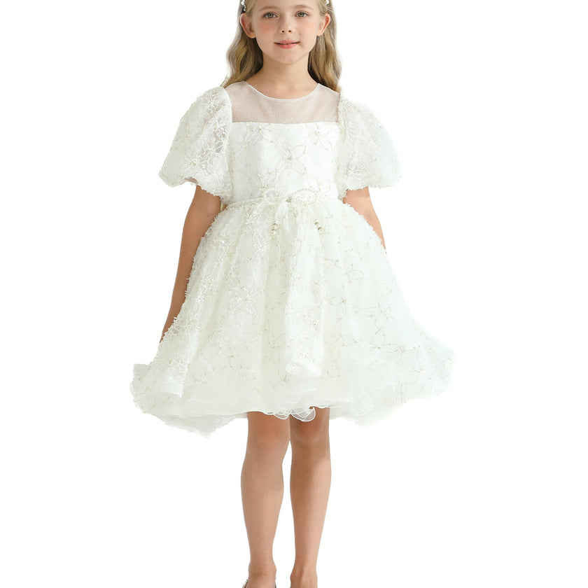 White Laced Tulle Flower Wynfair Dress