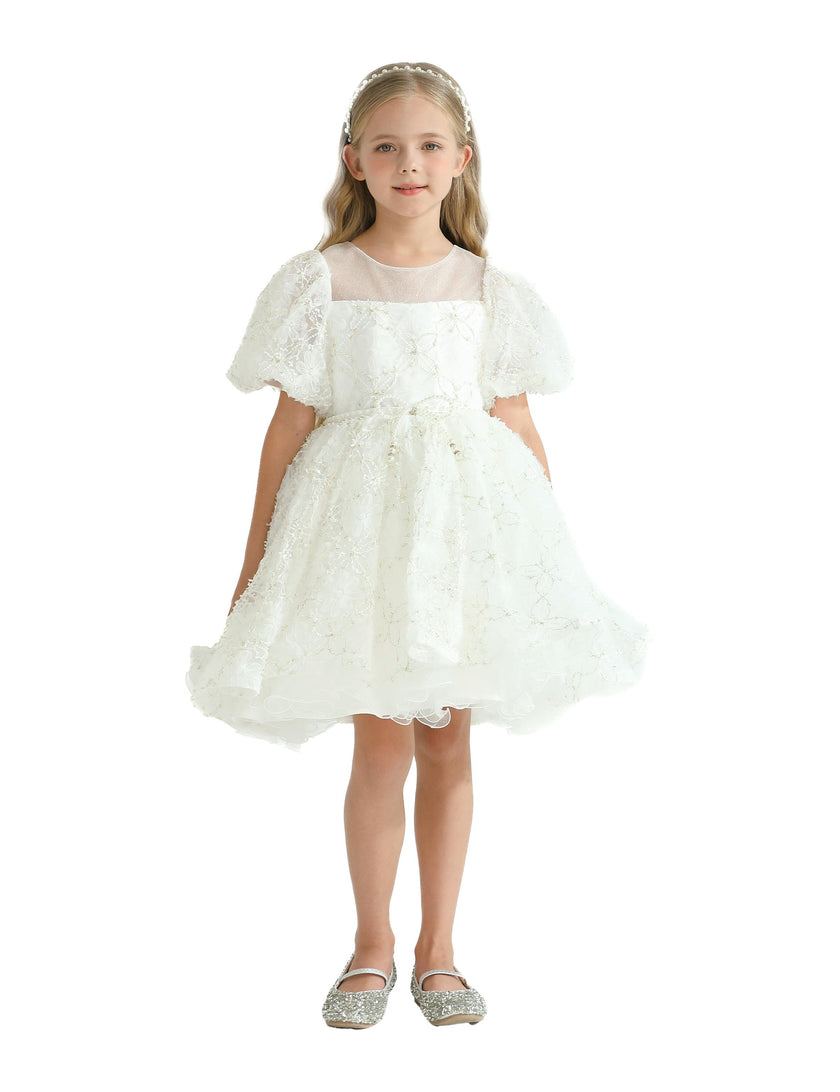 White Laced Tulle Flower Wynfair Dress
