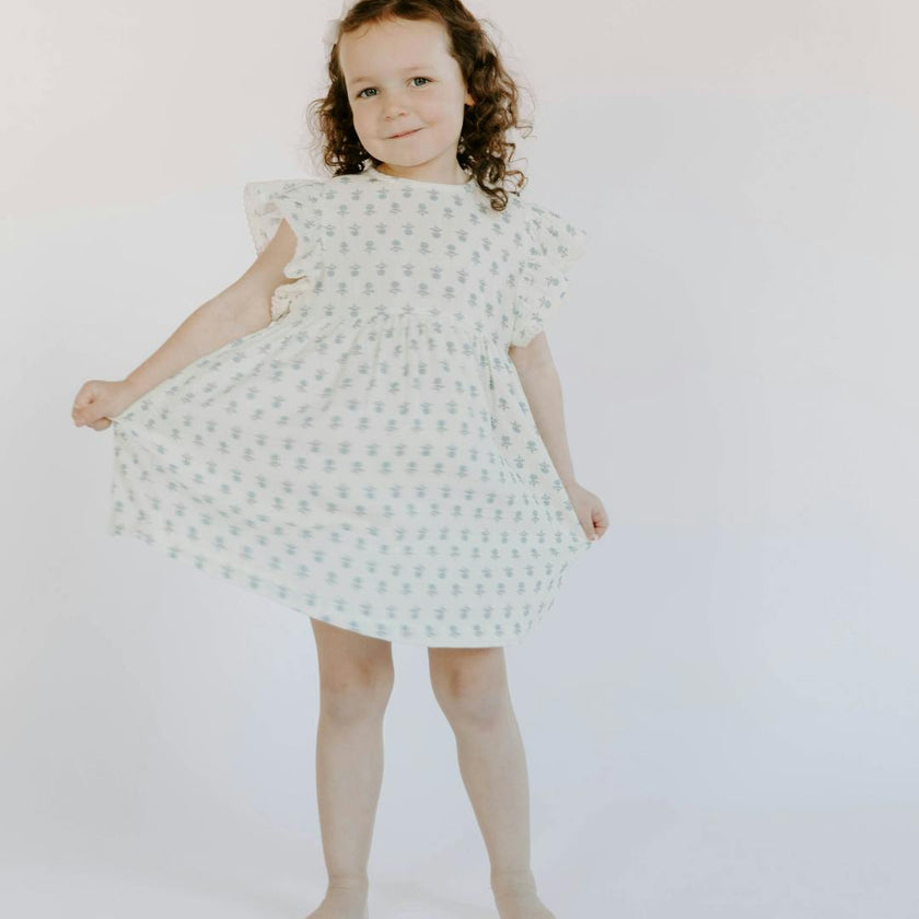 Organic Cotton Muslin Flutter Sleeve Dress