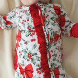 Happy Holly-days Footie Ruffled Zippered One Piece