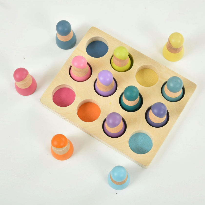 Wooden Rainbow Peg Dolls Figures 12 Piece Set
