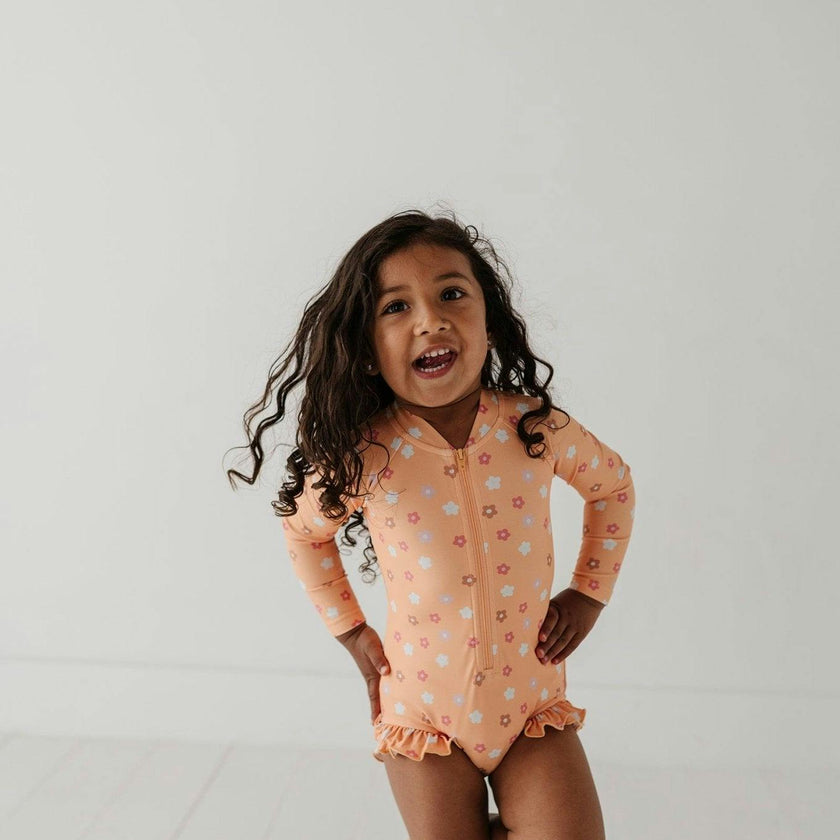 Girl's One-Piece Ruffle Rash Guard Swimsuit