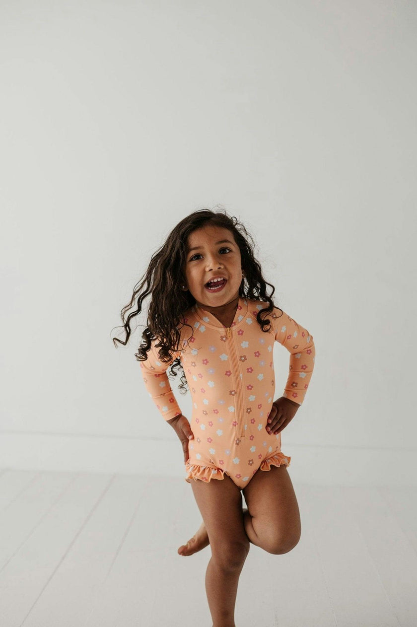 Girl's One-Piece Ruffle Rash Guard Swimsuit