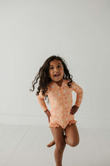 Girls One-Piece Ruffle Rash Guard Swimsuit in Cherries