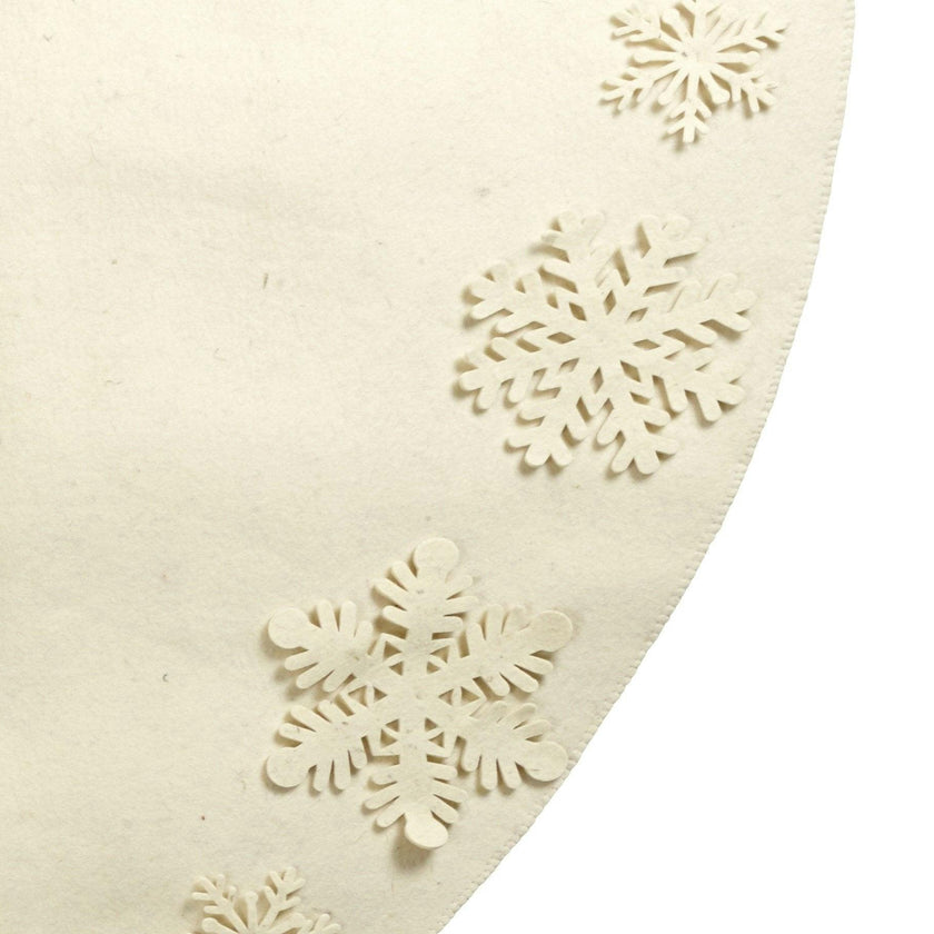 Snowflakes Hand-felted Wool Cream XL Christmas Tree Skirt Felt 72" Arcadia Home