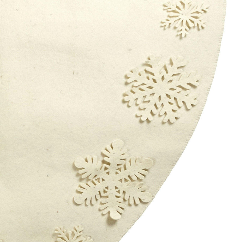 Snowflakes Hand-felted Wool Cream XL Christmas Tree Skirt Felt 72"