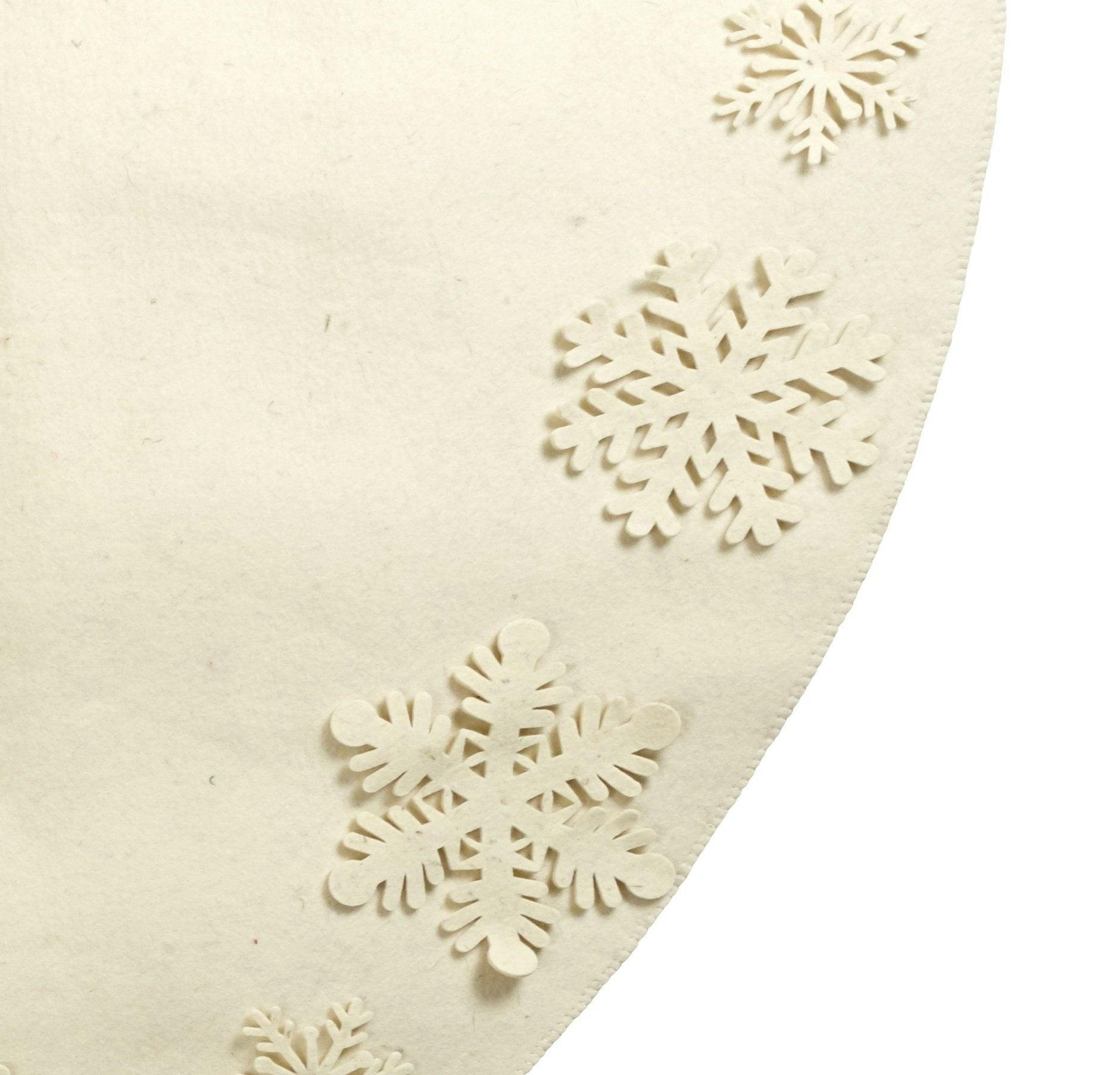 Snowflakes Hand-felted Wool Cream XL Christmas Tree Skirt Felt 72