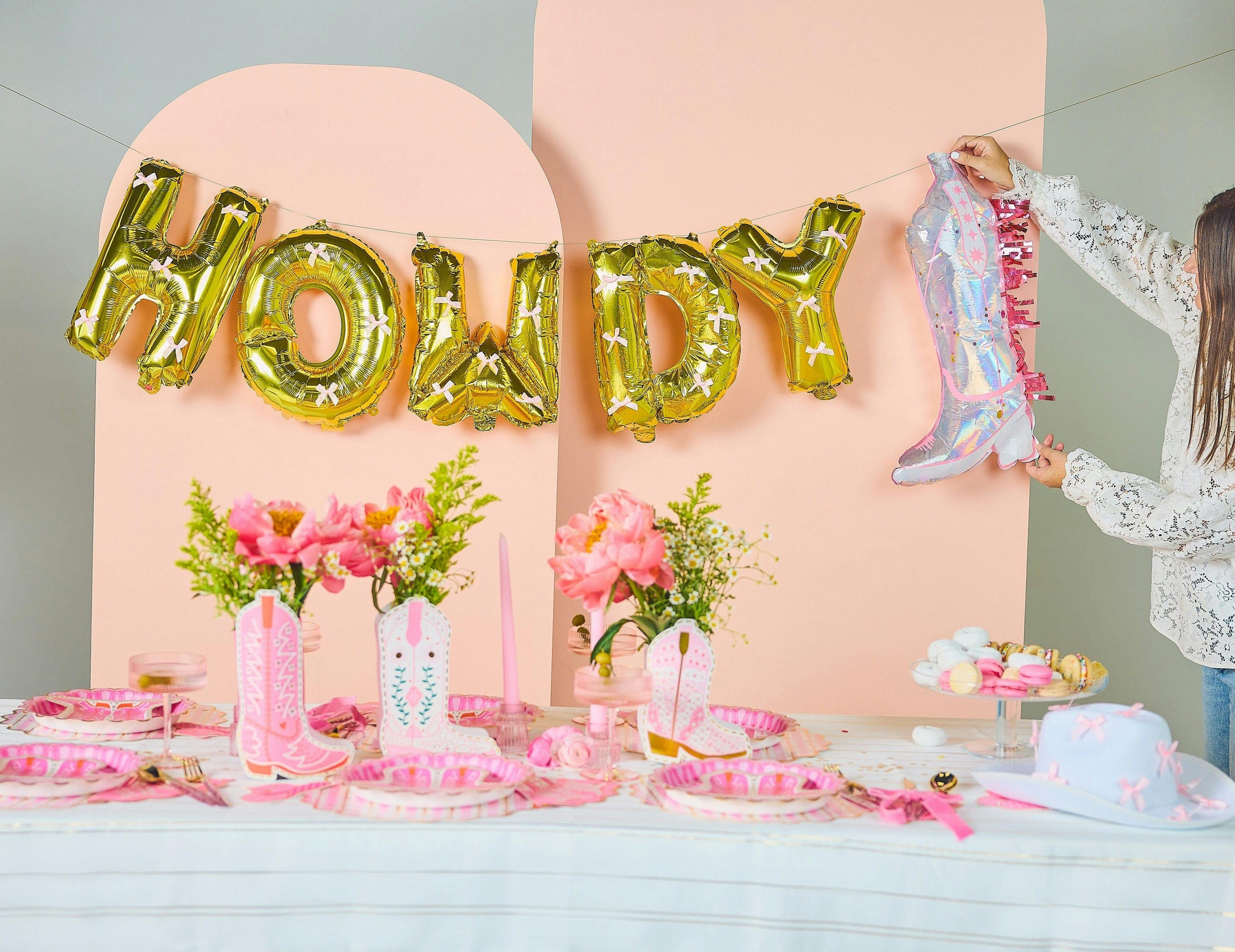 Packed Party Confetti and Fringe Cowboy Boot Mylar Balloons Set of 2 - 21-Inch Pink Boot-Shaped Balloons with Confetti Fill and Shiny Fringe Detailing