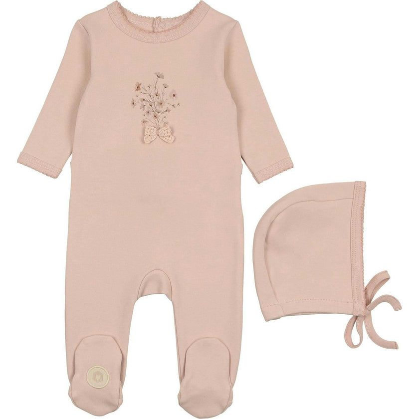 Nature's Florals Footie & Hat Set Ivory & Rose