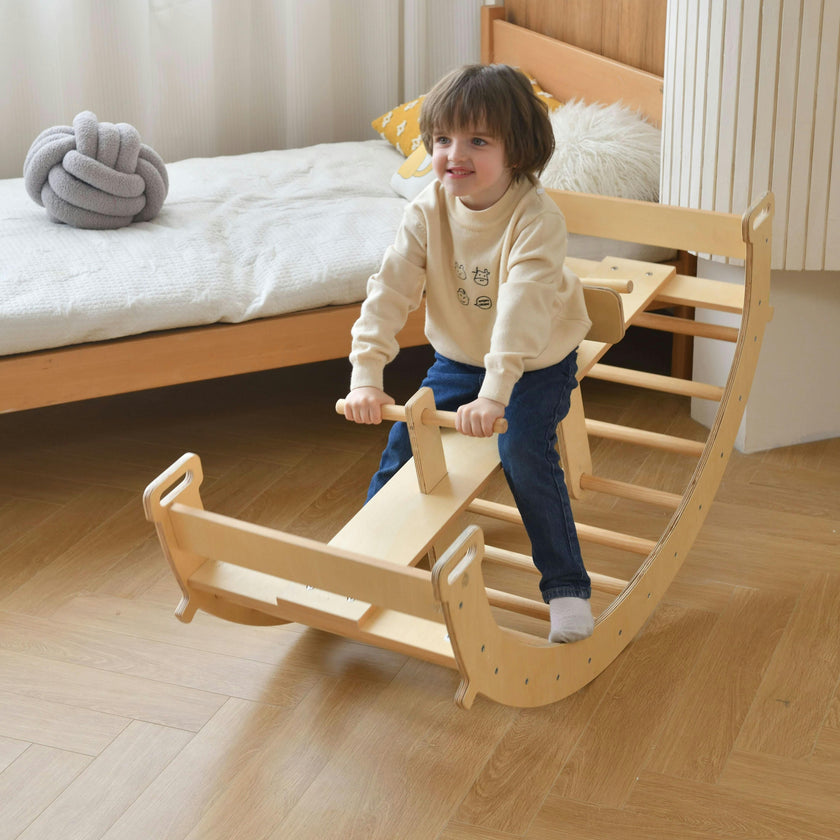 Bazel 6-in-1 Pikler Climber Set | Wooden Triangle, Rocker Arch & Slide for Toddlers