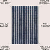Rand Distressed Ticking Stripe Machine-Washable Area Rug, Navy