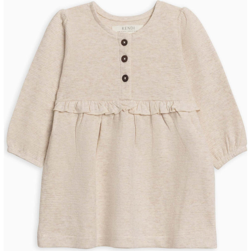 Nina Waffle Knit Ruffle Waist Dress Heather Oat