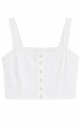 Skylar White Heart & Flower Eyelet With White Ribbon Tank Top