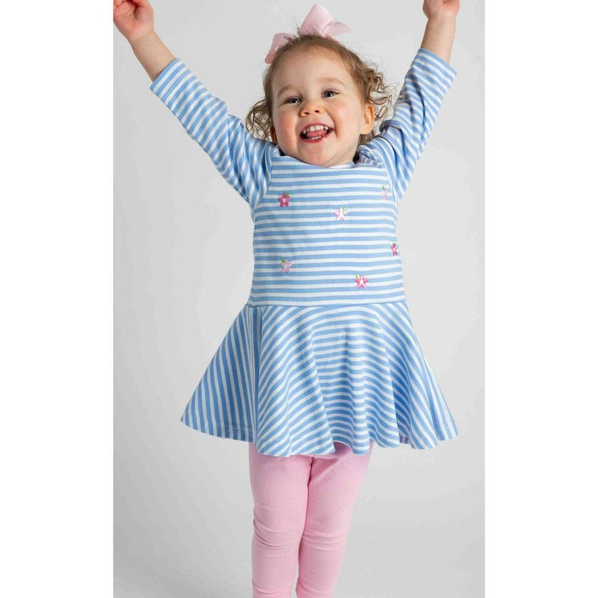 Stripe Knit Dress With Embroidered Flowers