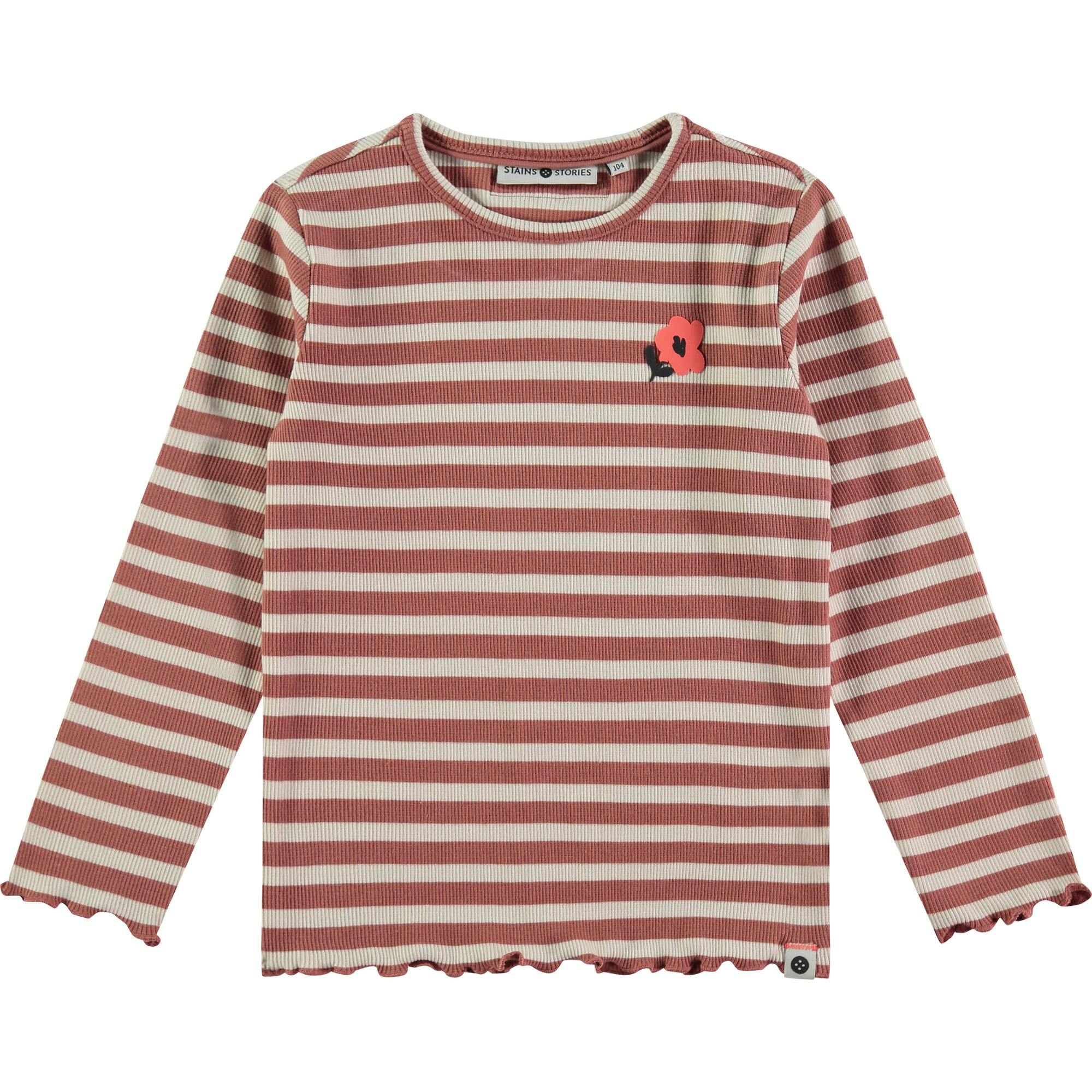 Flower Striped Long Sleeve Lettuce Hem T-Shirt