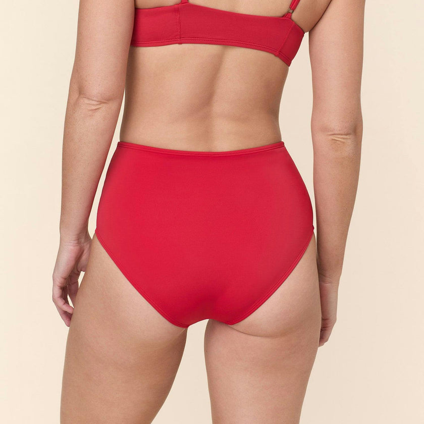 The High Waist Bikini Bottom - Eco Nylon - Cherry Red