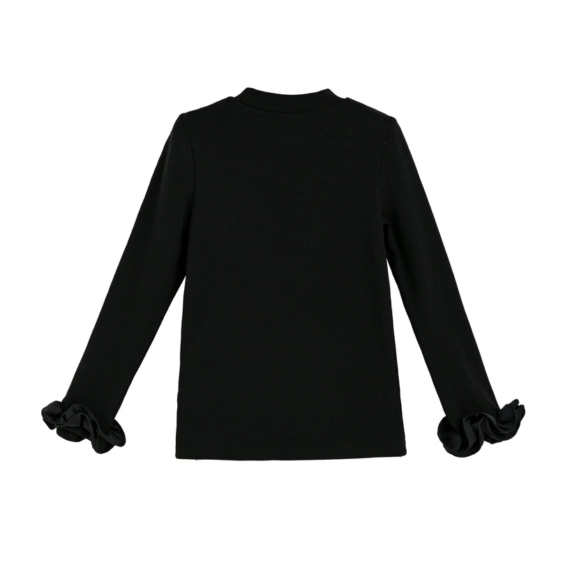 Black Top with Satin Ruffle Cuffs