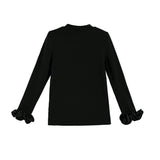 Black Top with Satin Ruffle Cuffs