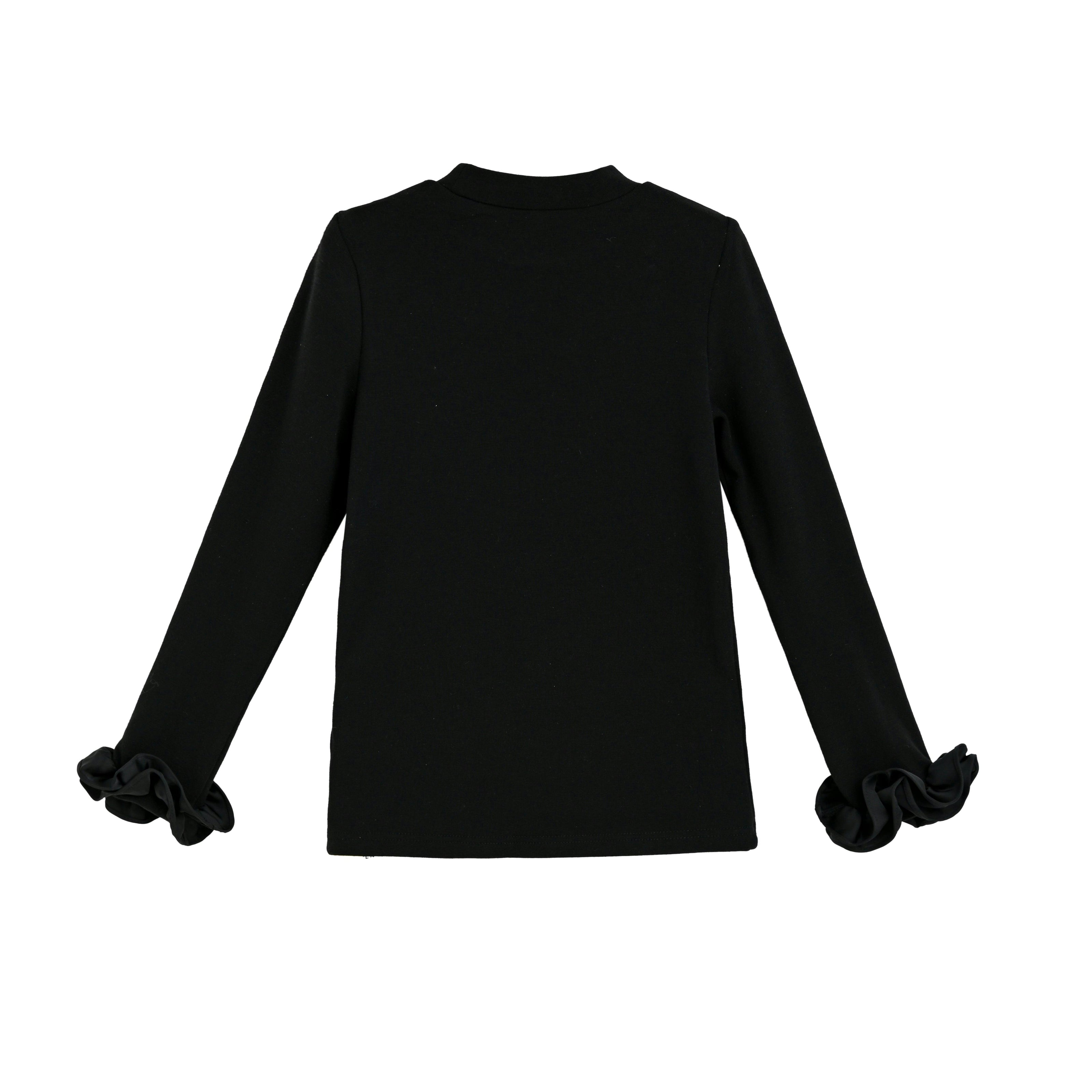 Black Top with Satin Ruffle Cuffs