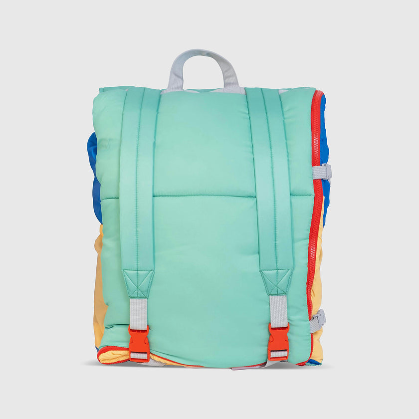 Sleep-N-Pack™ – Big Kid Size | Color Block Camp Collection: Blue Smile Face