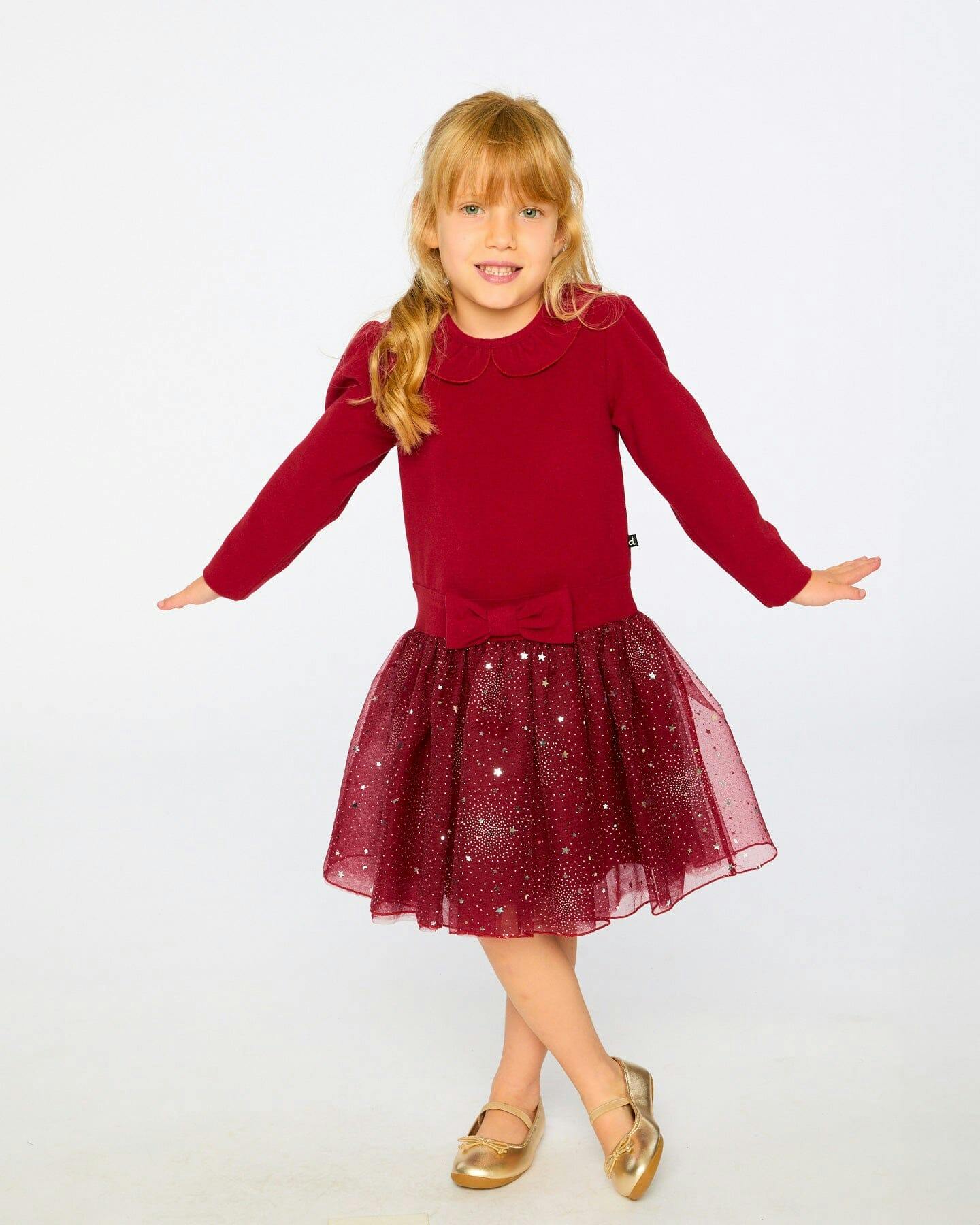 Bi-Material Dress with Glittering Skirt