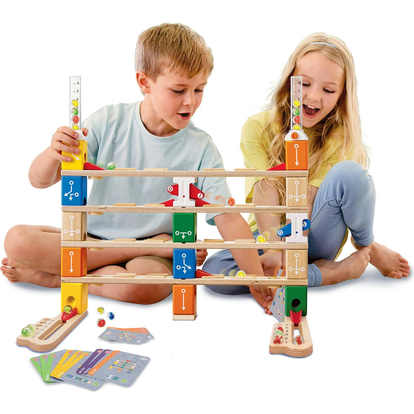Hape: Quadrilla Basic Coding Set - 102 pc Wooden Marble Run Construction