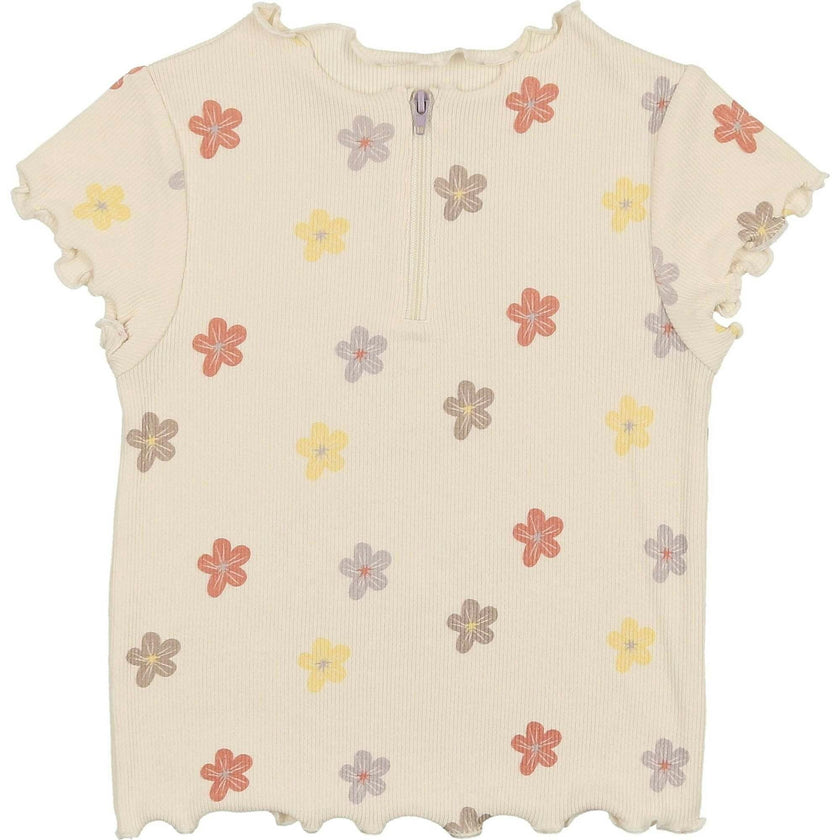 Floral Ribbed Girls Short Sleeve Top
