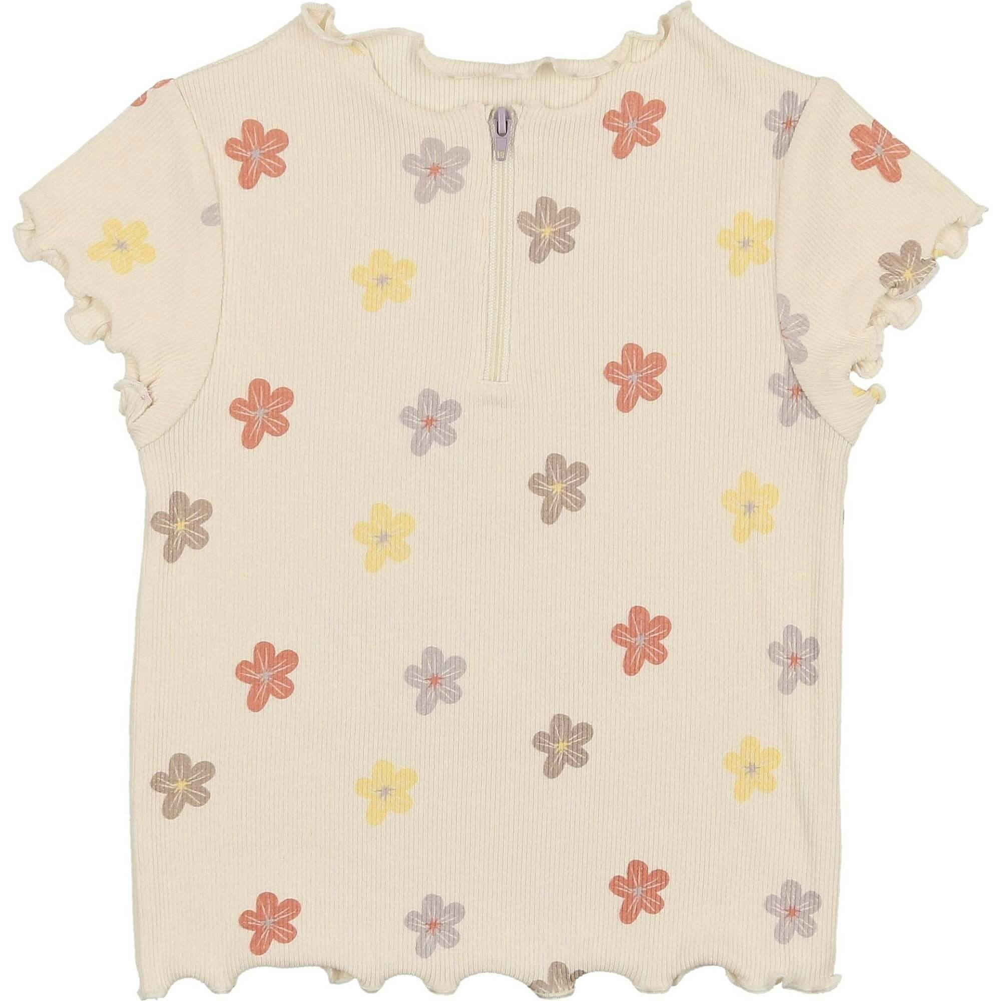 Floral Ribbed Girls Short Sleeve Top
