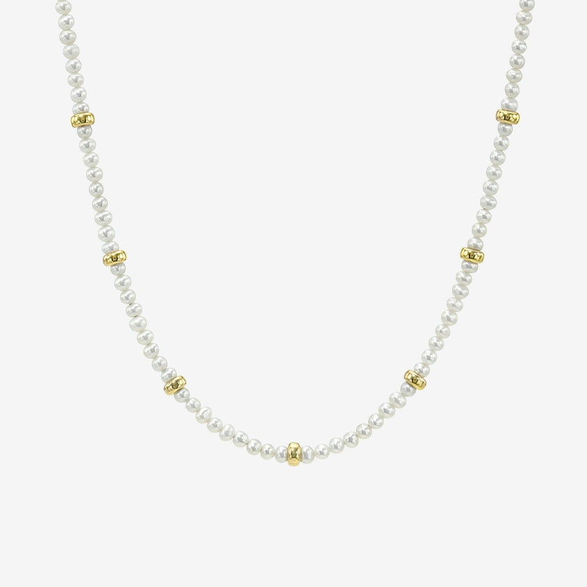 14K Gold Pearl Segment Bead Necklace