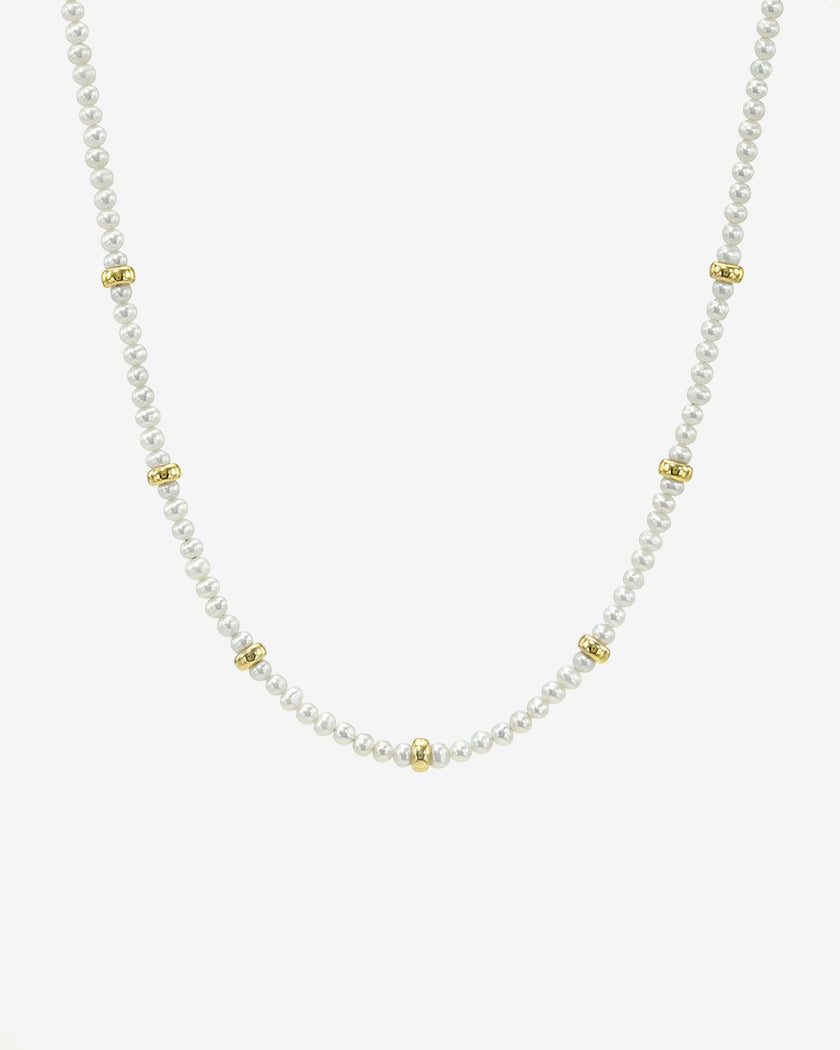14K Gold Pearl Segment Bead Necklace