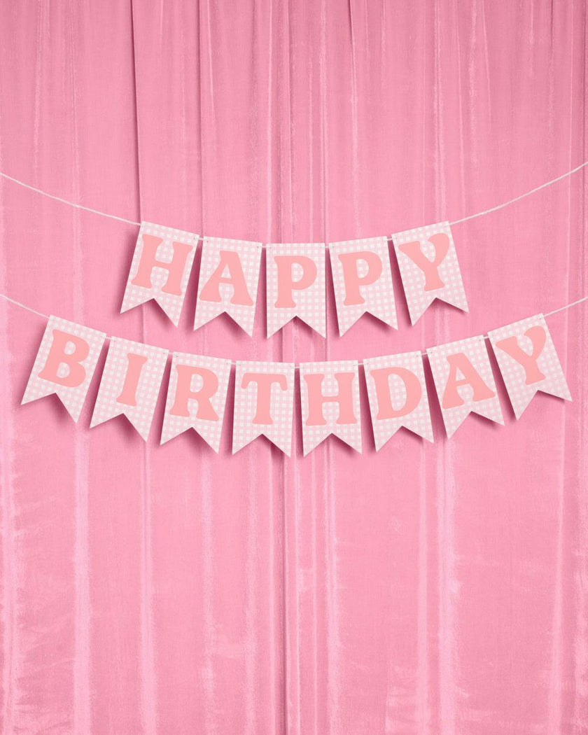 Gingham Birthday Banner - pre-strung banner