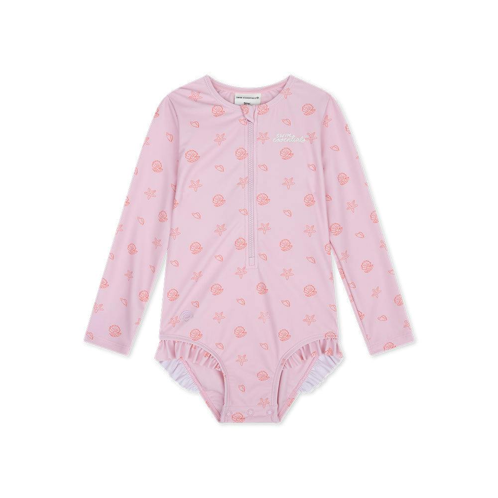 UV Swimsuit Girls With Long Sleeves - Pink - Shell Tastic