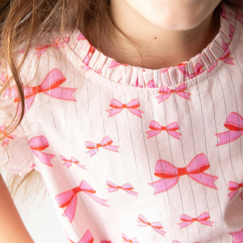 Pink Bows Ruffle Dress in Lurex