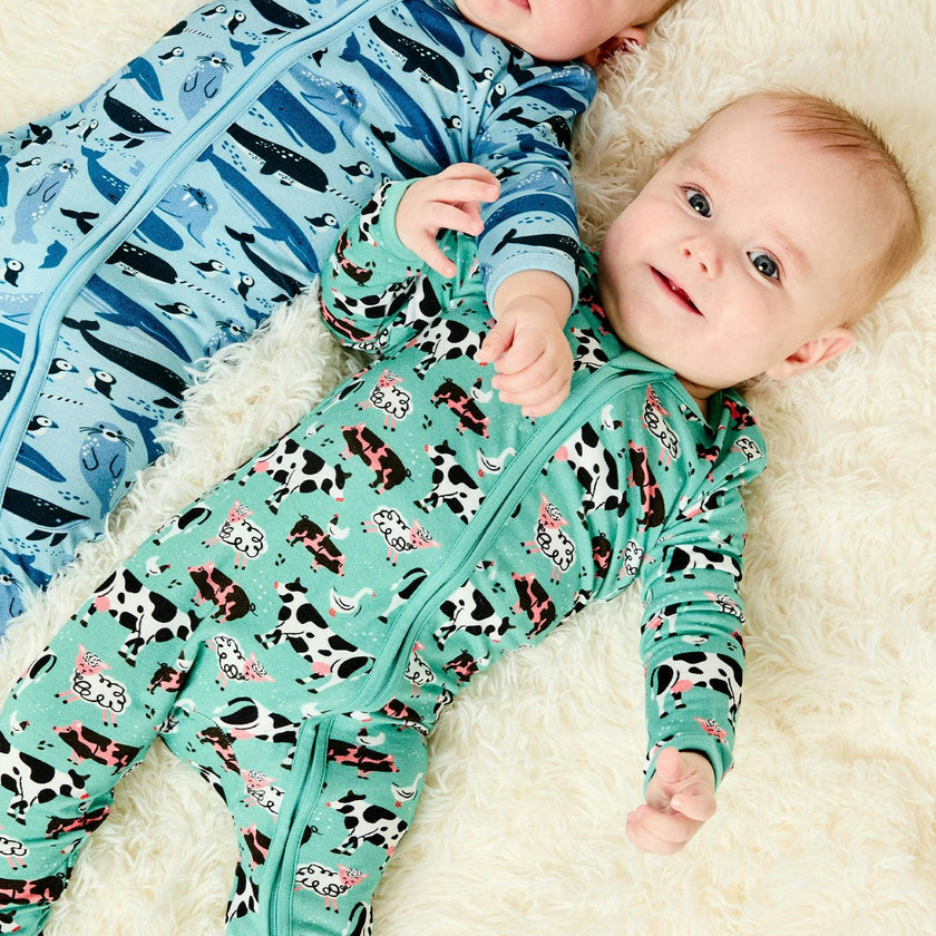 Soft & Stretchy Zipper Footie - Farm Friends