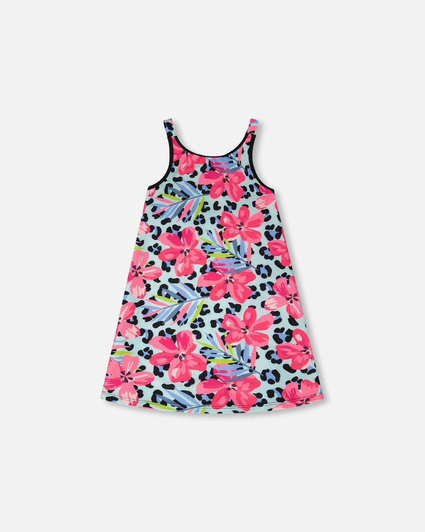 Swim Beach Dress Blue Floral And Leopard Print