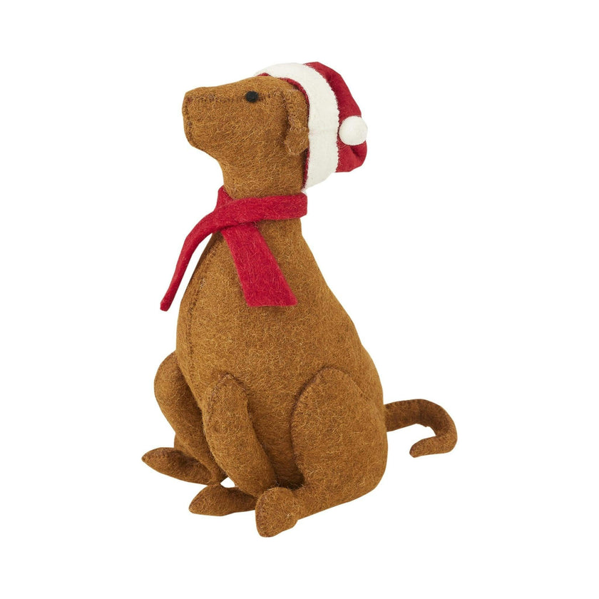 Brown Lab Santa Hat Christmas Tree Topper Hand Felted Wool
