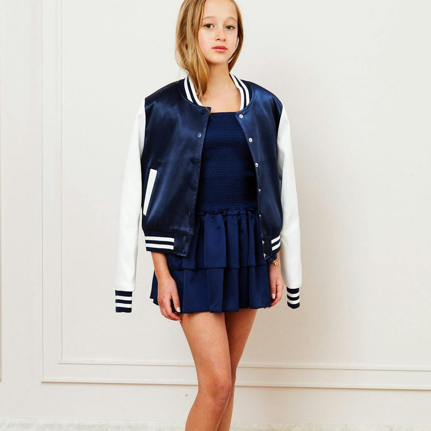 Valley Satin Varsity Jacket Navy & White