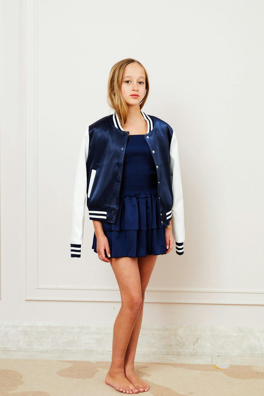 Valley Satin Varsity Jacket Navy & White