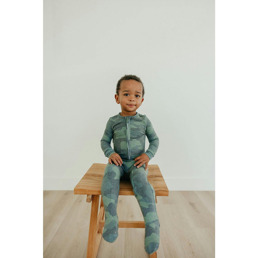 Hunter Print 2-Way Zip-Up Footie, Green