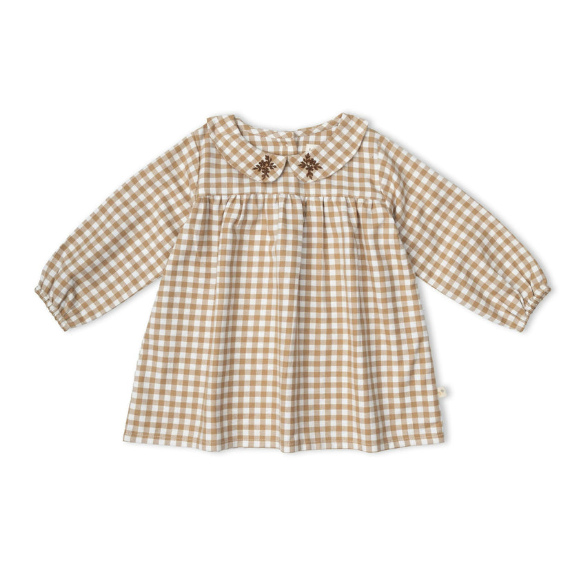 Organic Peter Pan Collar Dress - Oat Gingham