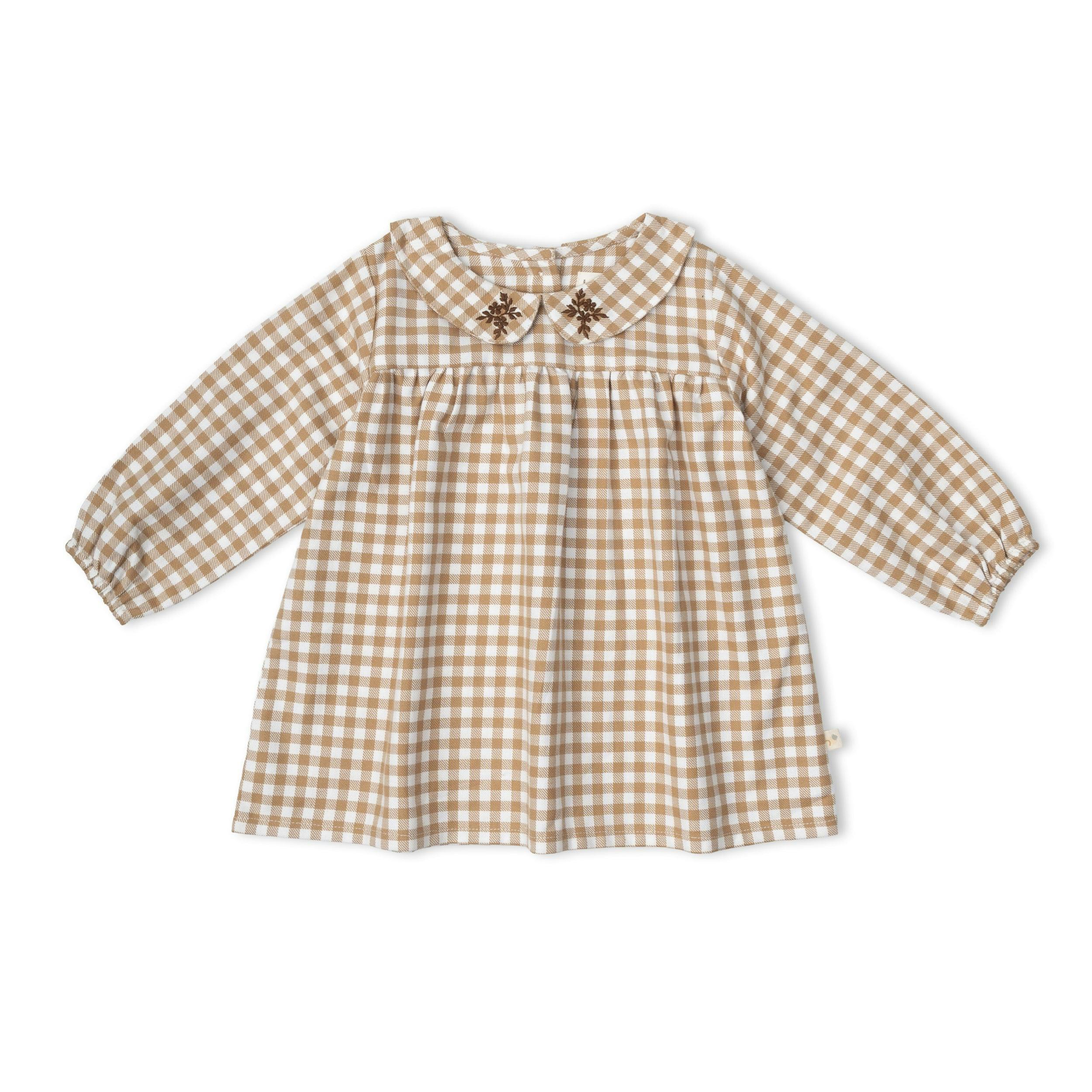 Organic Peter Pan Collar Dress - Oat Gingham