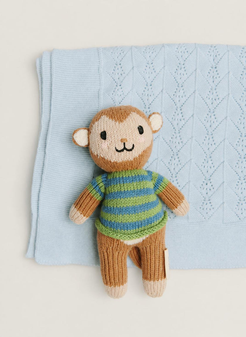 Baby Gift Set: Blue Wonder Baby Blanket and Marlow the Monkey Knit Doll