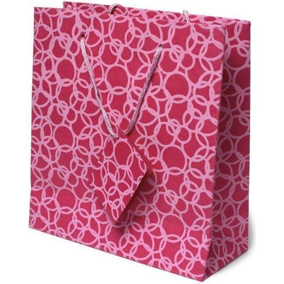 Set of Six Recycled Cotton Gift Bags Tag Pink Circles Design