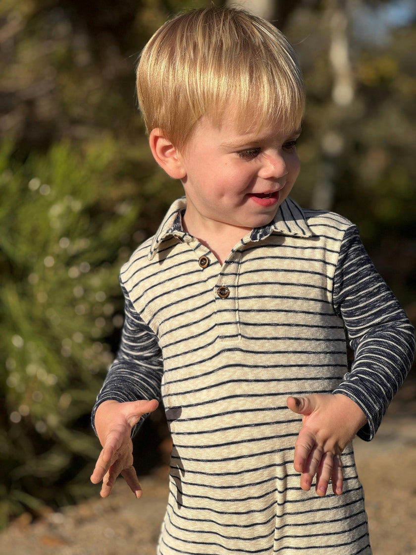 ARLINGTON Cream/Navy Arms Polo Romper