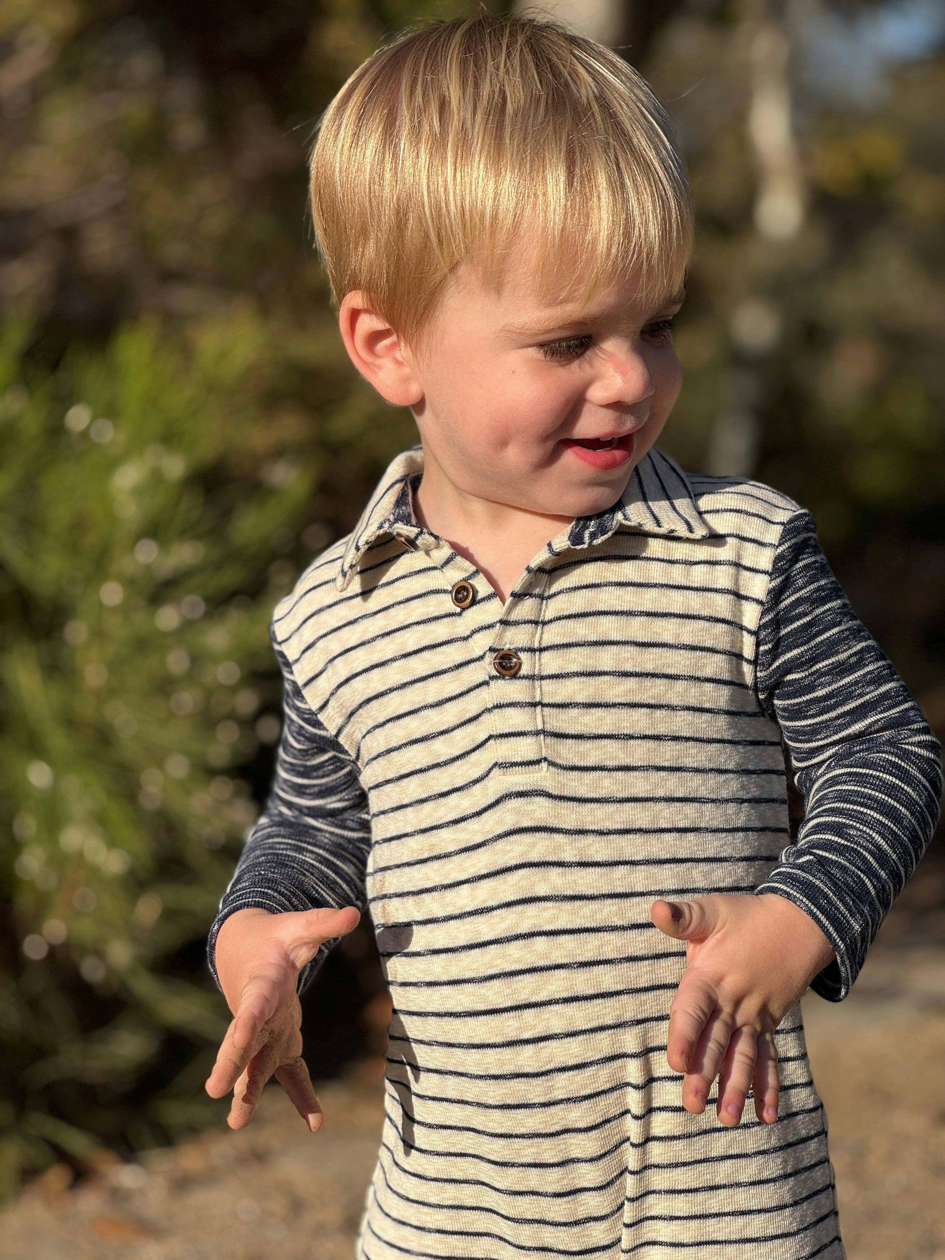 ARLINGTON Cream/Navy Arms Polo Romper