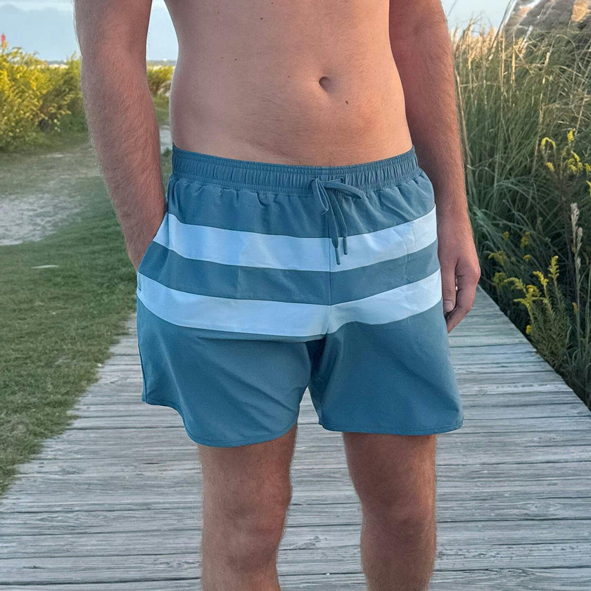 men's teal and dusk blue colorblock boardie