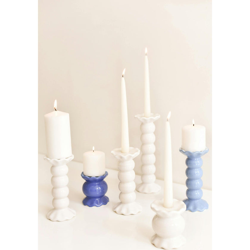 Signature White Small Knob Candle Holder with Ruffle