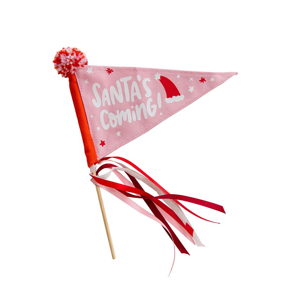 Santa's Coming Mini Pennant Flag, Pink